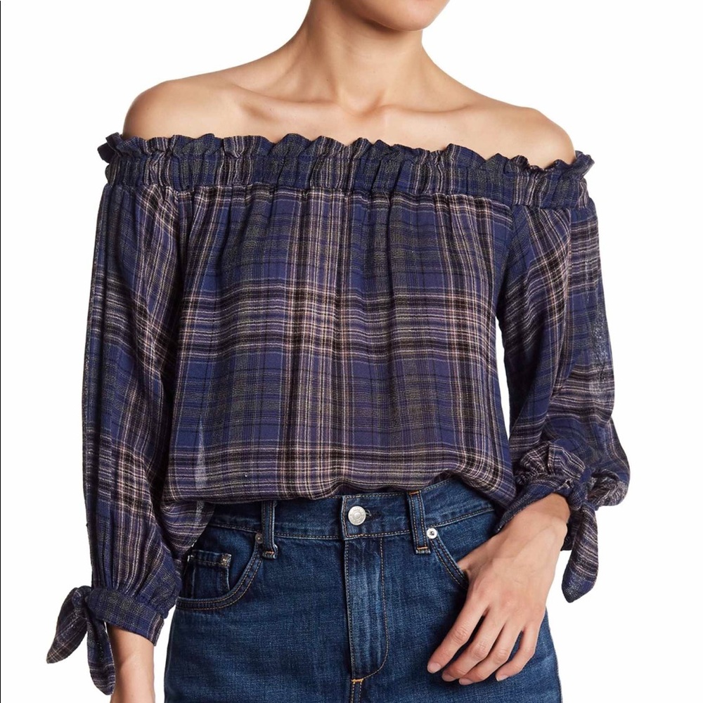 Lush Plaid Off the Shoulder Top